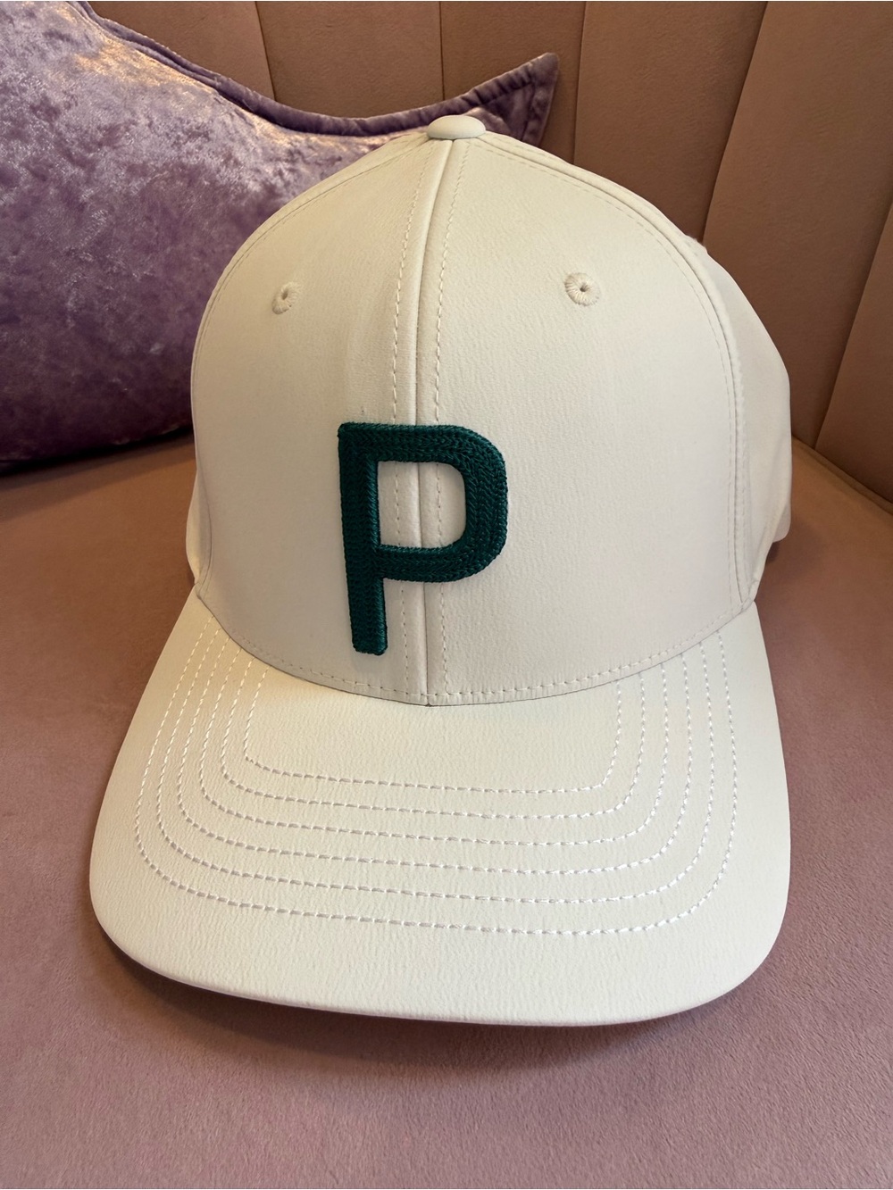 Puma White Baseball Cap with Dark Green 'P' Patch